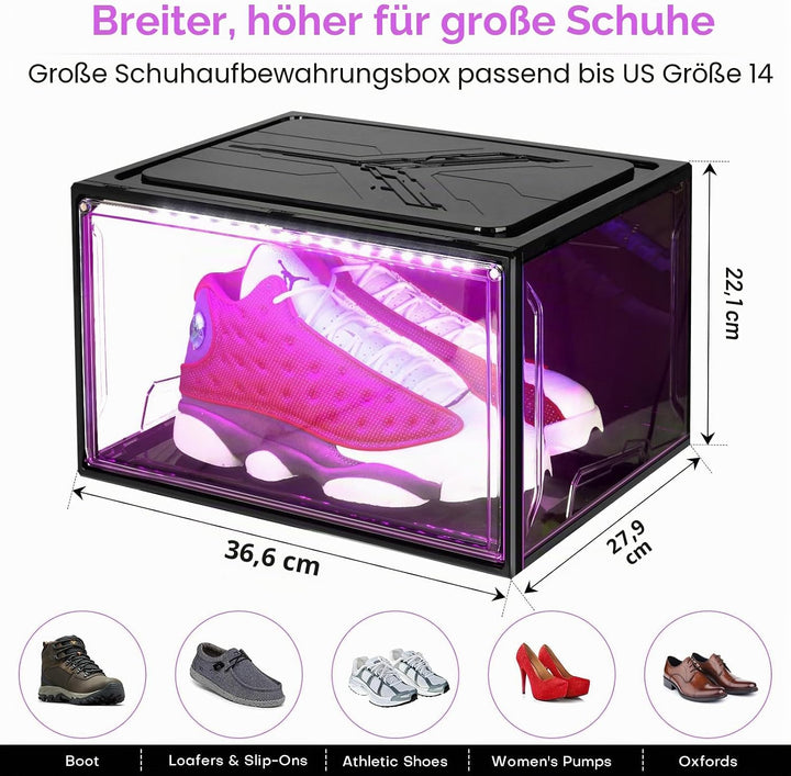 LED Schuhboxen Stapelbar, 2er Set, Schuh-Organizer aus Kunststoff, Schuhaufbewahrung Platzsparend, M