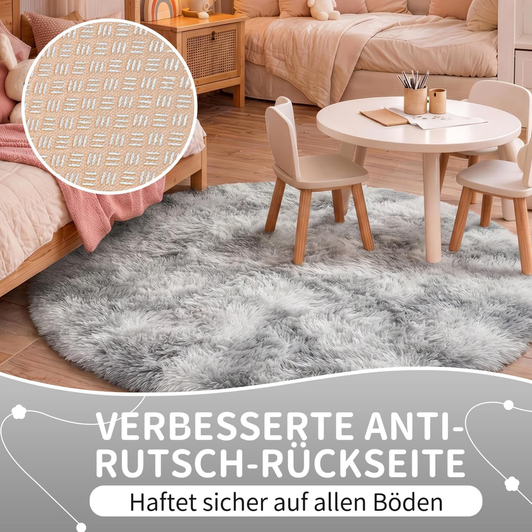VOFUSHON Teppich Rund Hochflor Teppich Wohnzimmer Teppich Langflor Teppiche für Wohnzimmer flauschig