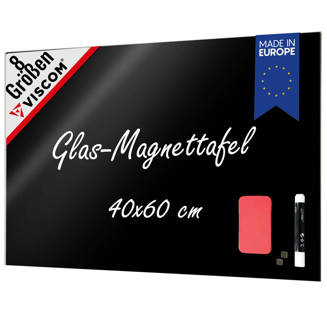 VISCOM Glas-Magnettafel - 40 x 60 cm in sattem Schwarz - rahmenlos | Memoboard magnetisch, beschreib