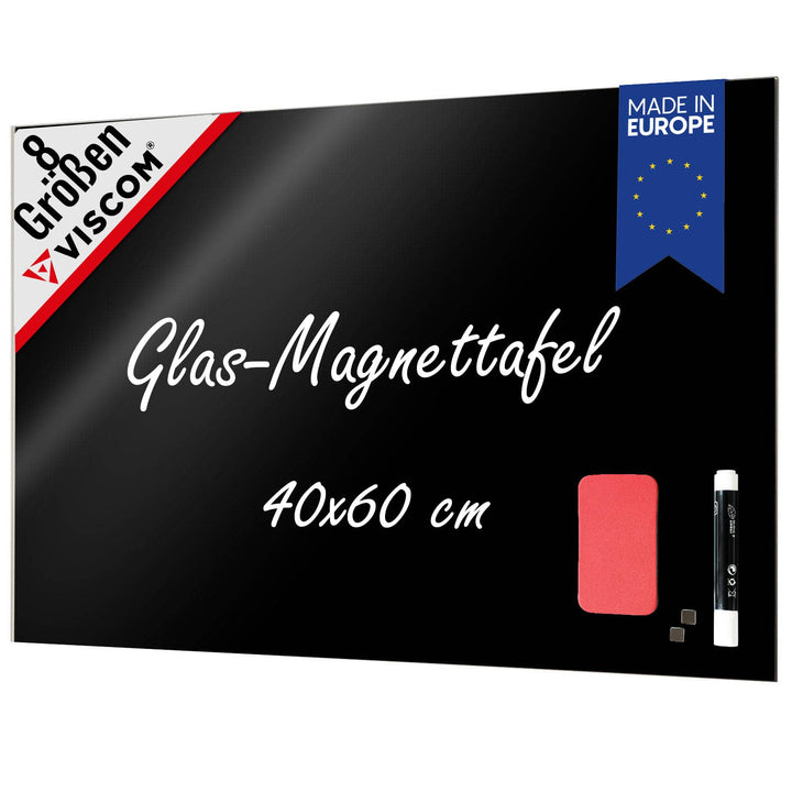VISCOM Glas-Magnettafel - 40 x 60 cm in sattem Schwarz - rahmenlos | Memoboard magnetisch, beschreib