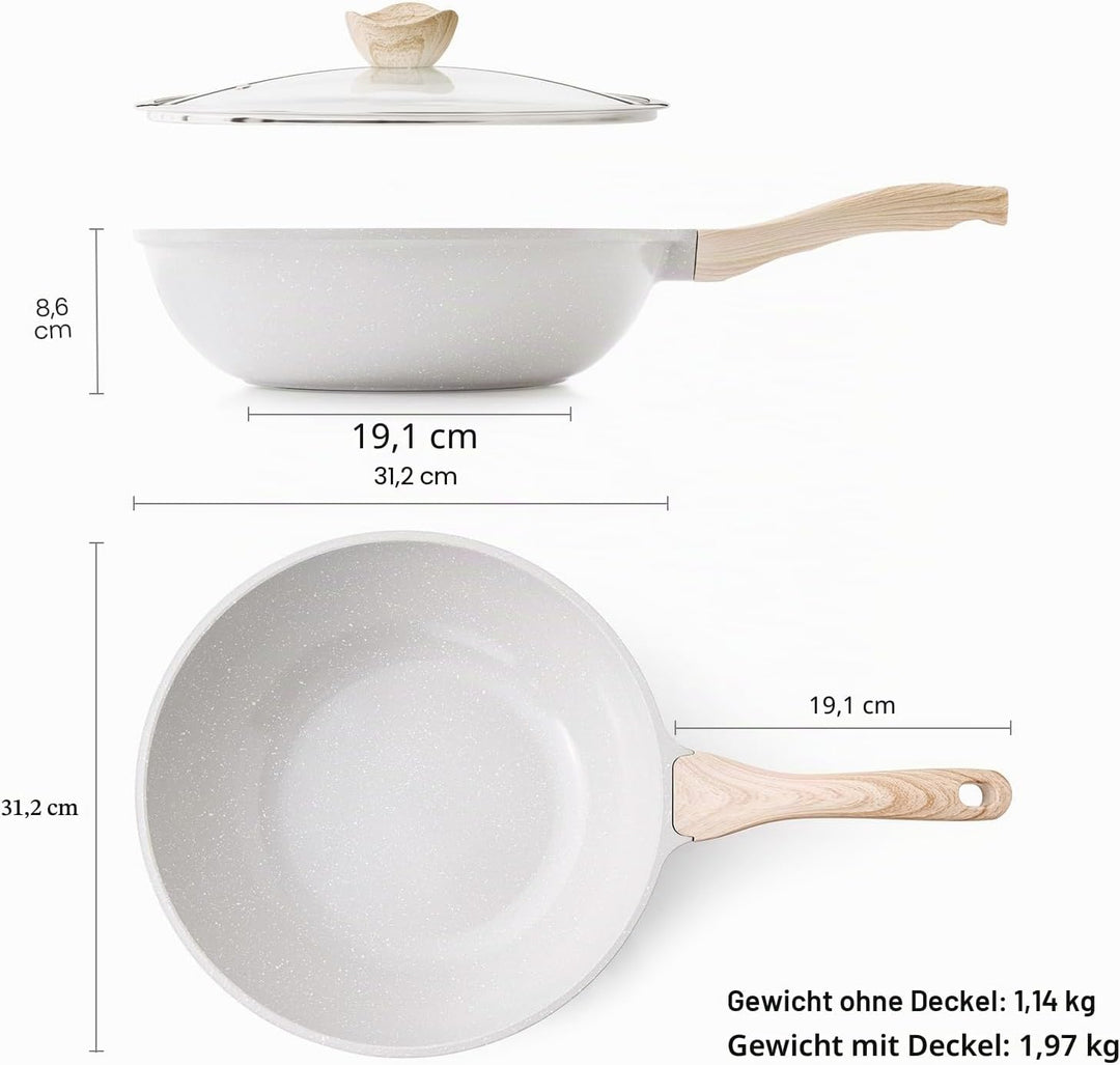 Kordisen Keramik-Wok 30 cm, Induktions-Wok mit Deckel, Antihaftbeschichtung, geeignet für alle Kochf