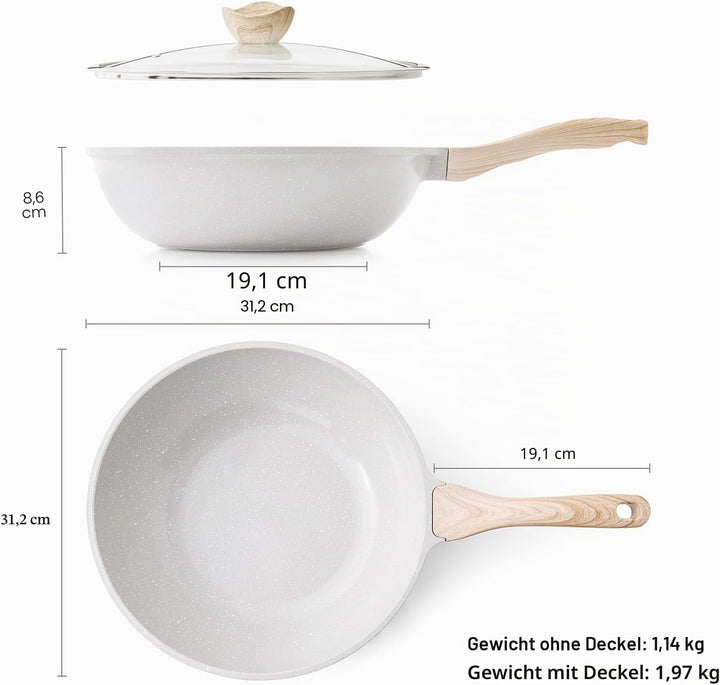 Kordisen Keramik-Wok 30 cm, Induktions-Wok mit Deckel, Antihaftbeschichtung, geeignet für alle Kochf