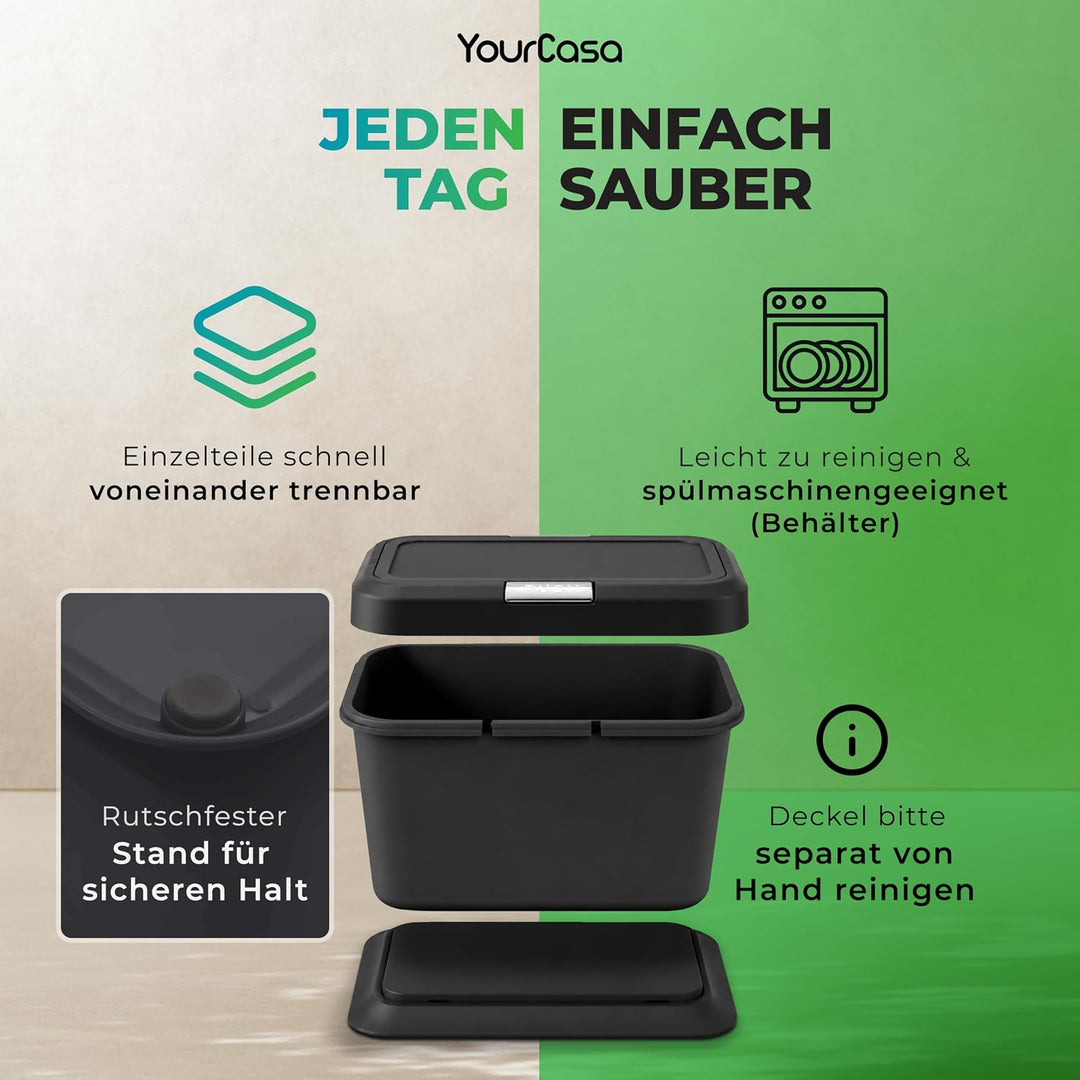 YourCasa Biomülleimer Küche 5L - geruchsdichter Bio Mülleimer mit Deckel &amp; Knopfdruck-Mechanismus -