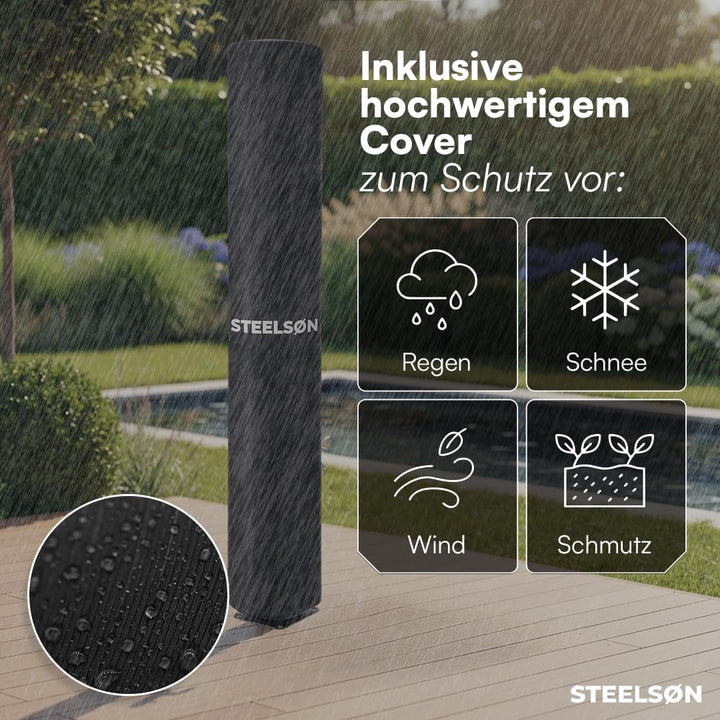 STEELSØN Xypher Solardusche 60 L ohne Bodenplatte – Gartendusche bis 60° C – Pooldusche ohne Stroman