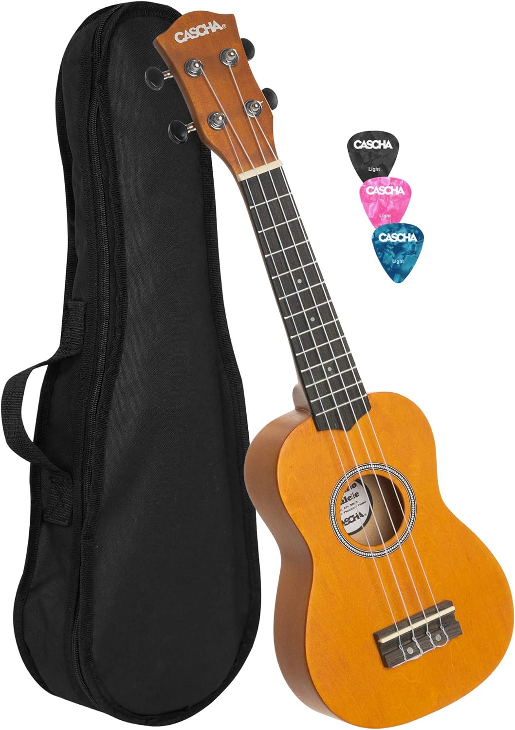 CASCHA Sopran Ukulele Set für Kinder und Erwachsene I Ukulele Starter Kit mit 3 Plektren Tasche I Uk