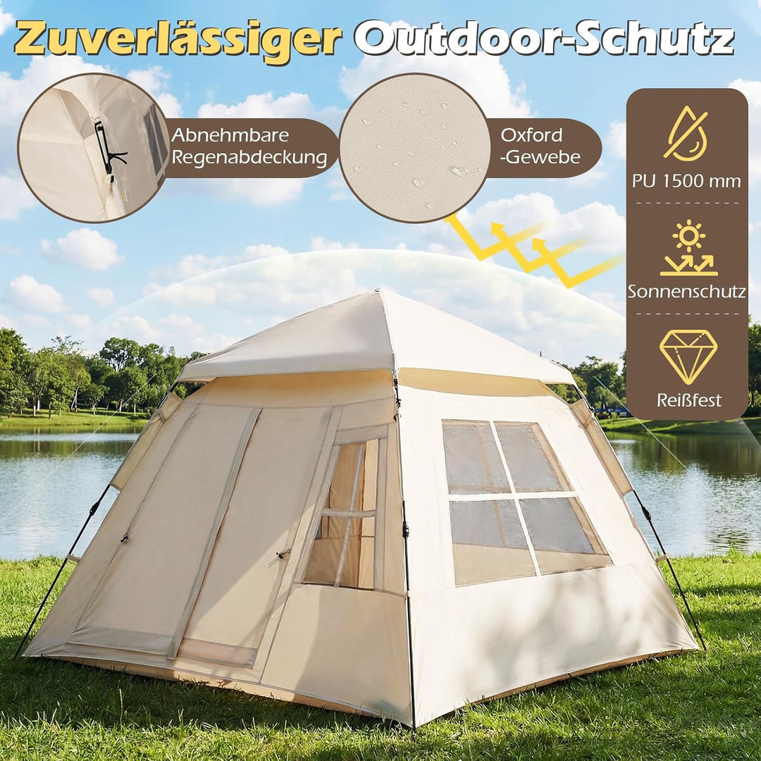 COSTWAY Pop Up Zelt 4 Personen, Wurfzelt mit 2 Meshtüren &amp; 4 Netzfenster, Campingzelt Wasserfest mit