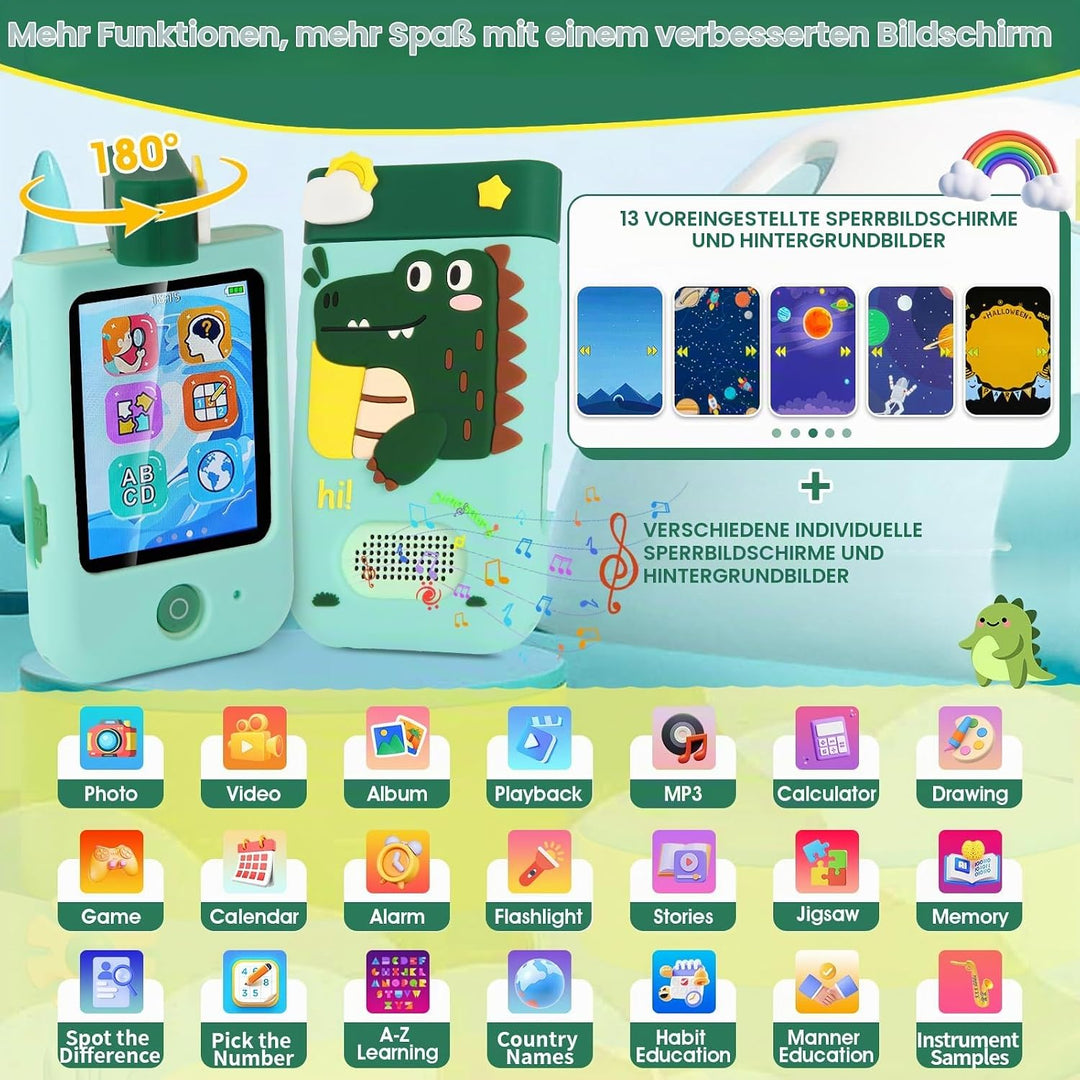 Kinderkamera Spielzeug mit 180° Drehobjektiv, Kinder Handy Smartphone mit 2.8 inch Touchscreen &amp; Sil