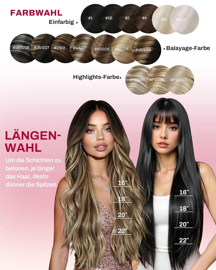 Moresoo Clip in Extensions Echthaar Schwarz Haarverlängerung Echthaar Clip Natürlich Echthaar Extens