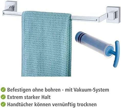 WENKO Vacuum-Loc Wand Handtuchhalter Quadro, Bad Handtuchstange, Befestigen ohne Bohren, Rostfreier
