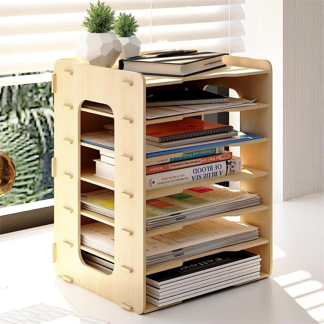 PUNCIA Dokumentenablage A4 Briefablage 7 Ablagefächer Holz Schreibtisch Datei Organizer Papierablage