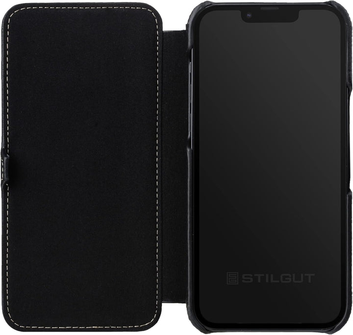 STILGUT Book Case kompatibel mit iPhone 14 Plus (6.7") Hülle aus Leder mit Clip-Verschluss, Klapphül