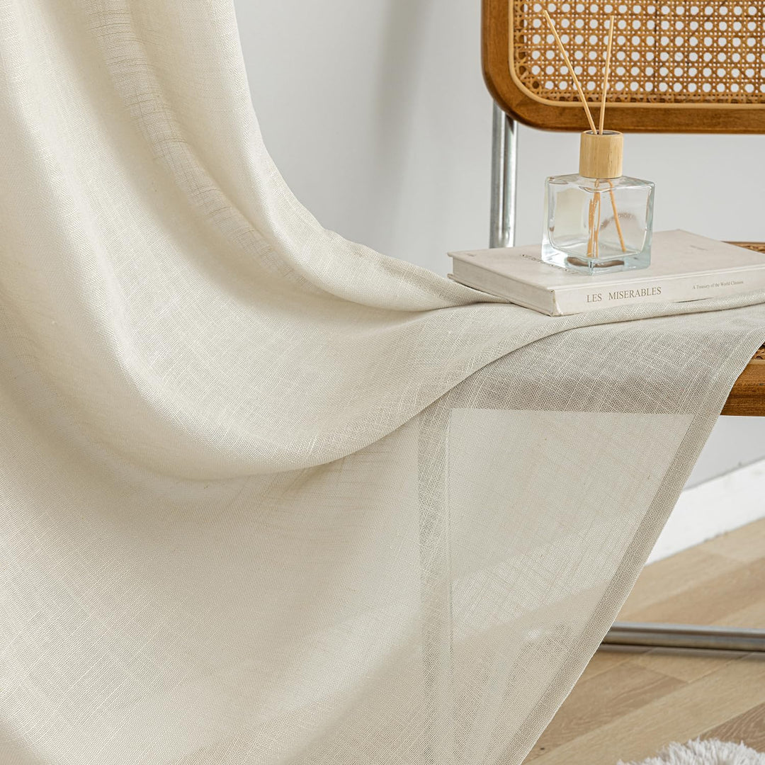 VOILYBIRD Natürliche Leinenstruktur Vorhänge mit Ösen Leinen Gardinen für Fenster Wohnzimmer (Beige,