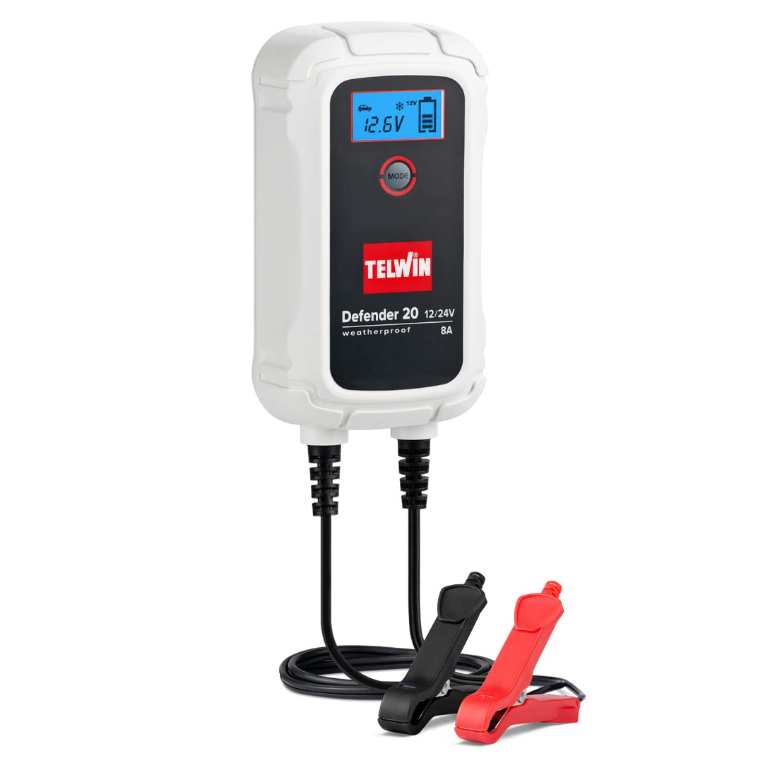 Telwin 807608 Defender 20 Elektronisches Batterielade- und Erhaltungsladegerät für 12/24-V-Batterien