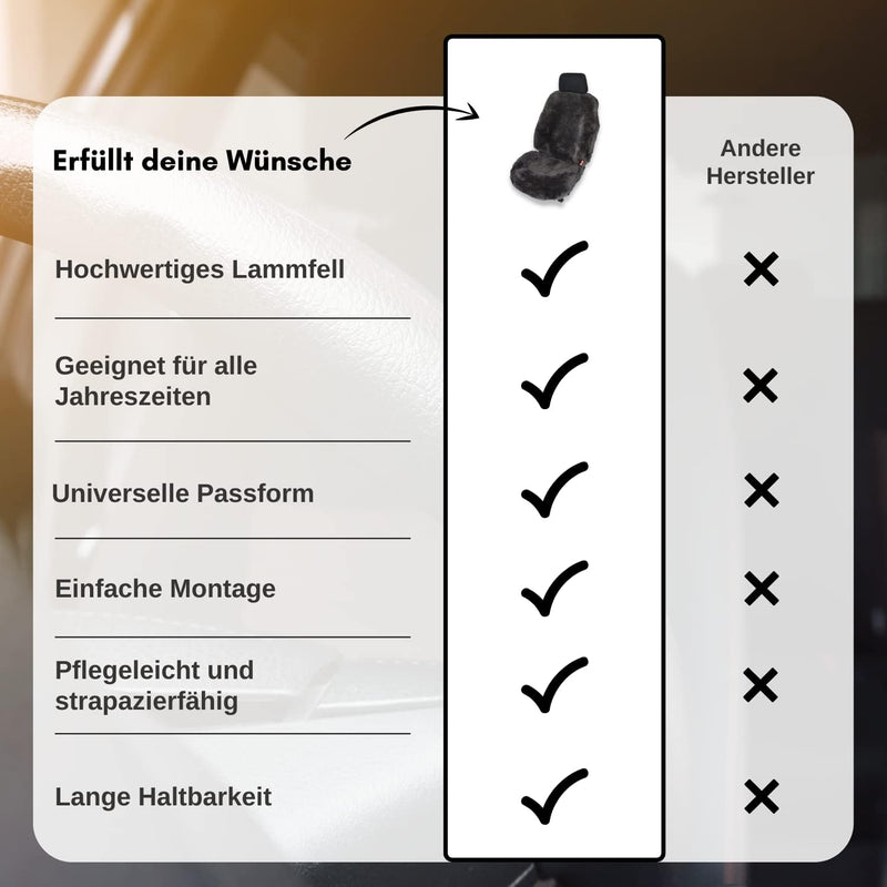 Autositzbezug/Autofell Premium aus hochwertigem Lammfell – Universelle Passform –Geeignet für alle J