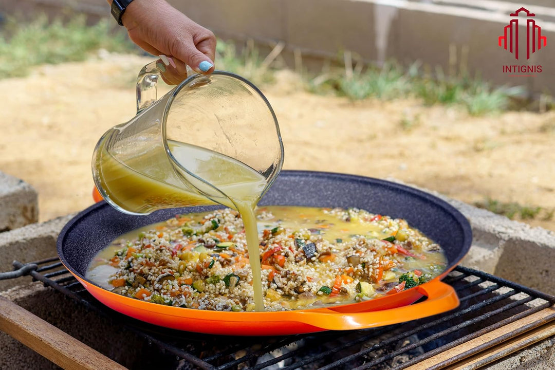 INTIGNIS Professionelle Paellapfanne | 40 cm grosse Bratpfanne | Aluminium | Antihaftbeschichteter M