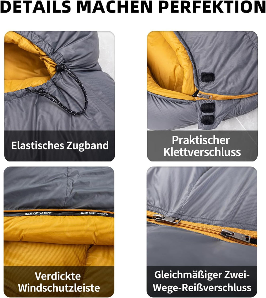 daunenschlafsack verfügt über EIN Graphenfutter und eine 620FP Füllkraft von Entendaunen, 4-Jahresze