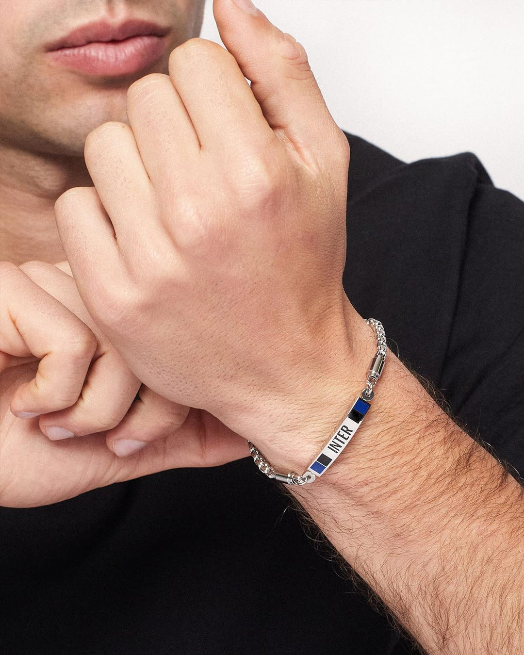 F.C. Internazionale Armband Herren, Schwarz Blau Stahl, Taglia Unica, Edelstahl, Kein Edelstein.