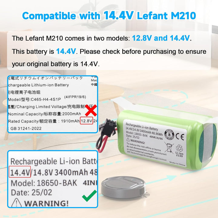 14,4 V 3400 mAh Akku Kompatibel mit Lefant M210 M210B M210P M213 Eufy RoboVac 11 11S 11S MAX 12 15C