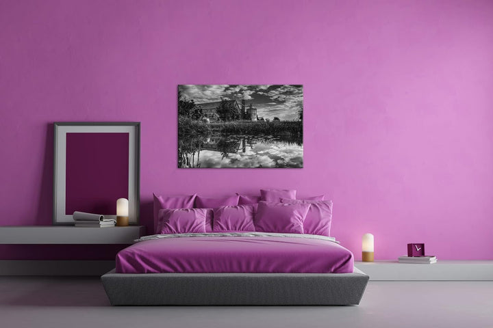 deyoli traumhafter Bauernhof Format: 80x60 cm Effekt: Schwarz&amp;Weiss als Leinwandbild, Motiv fertig g