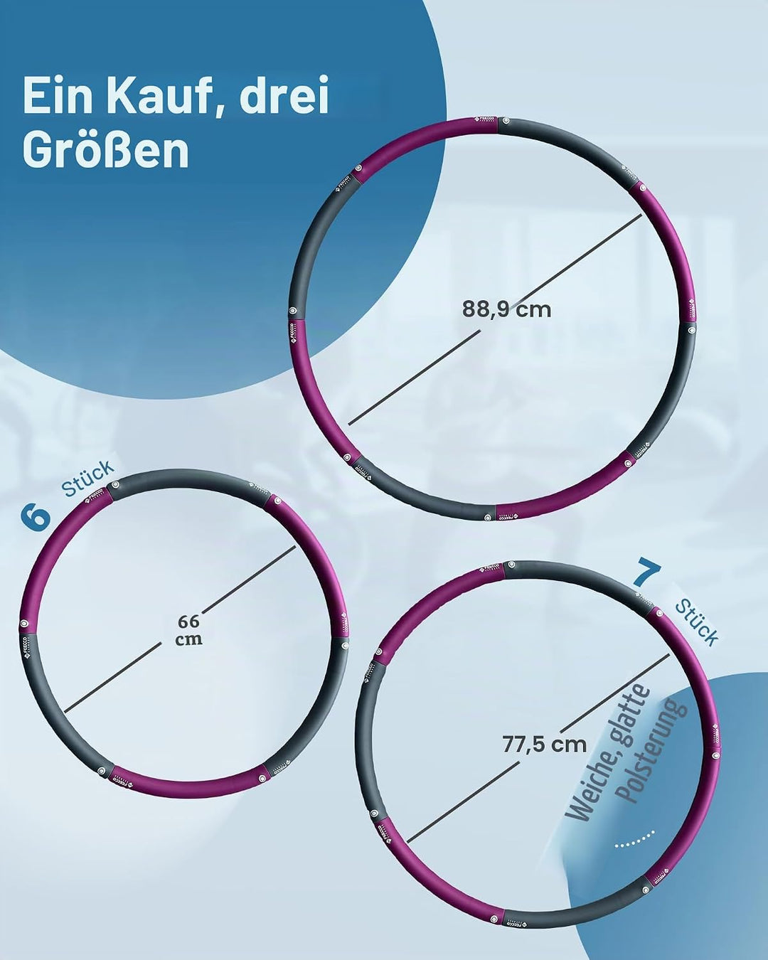 FEECCO Hula Hoop Reifen Erwachsene - hullahub Reifen zum Abnehmen 1kg - Lila, 1kg - Lila