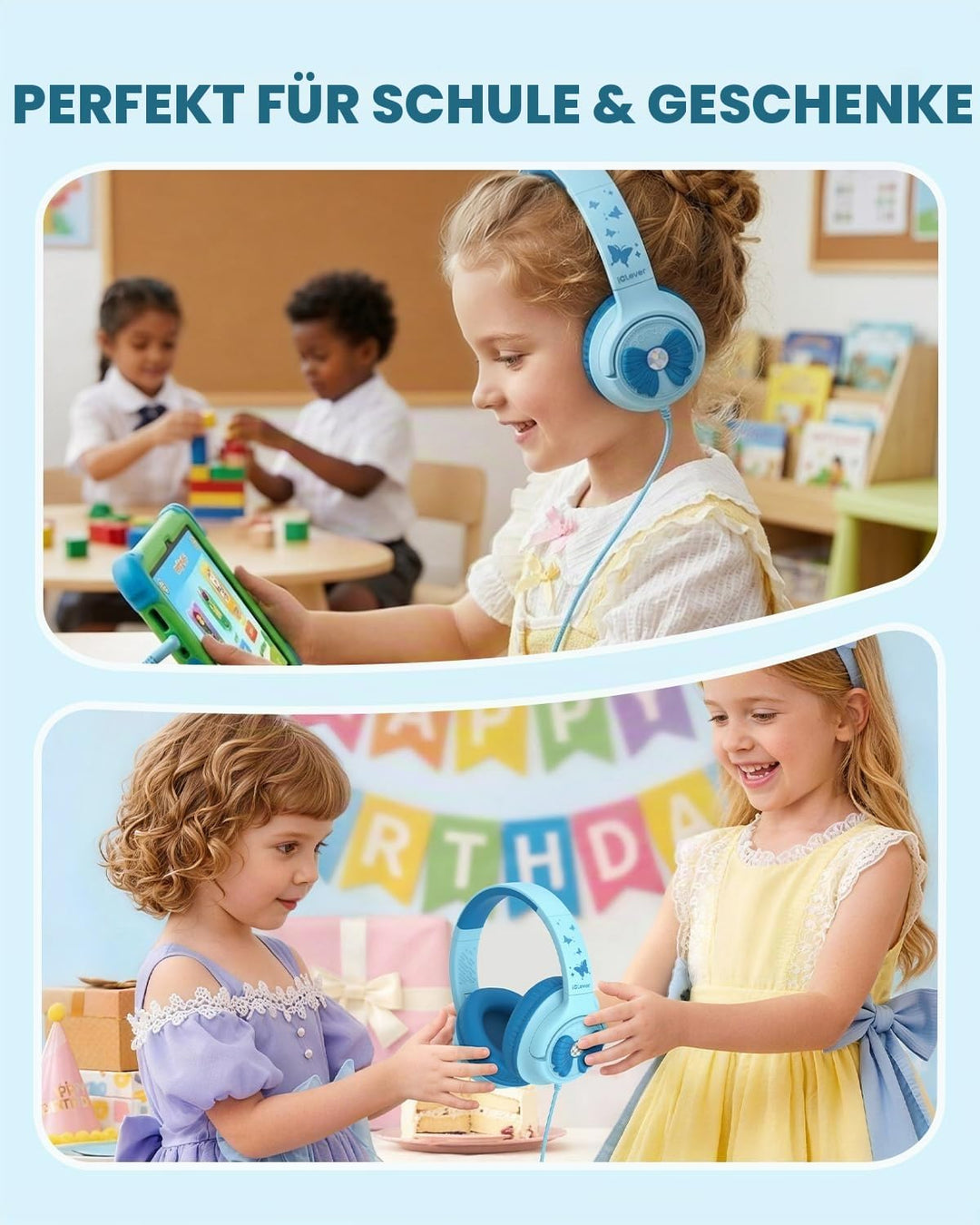 iClever kopfhörer Kinder,85 dBA Sicherer Klang,Faltbarer Over-Ear 3.5 mm kopfhörer Kinder mit Kabel,