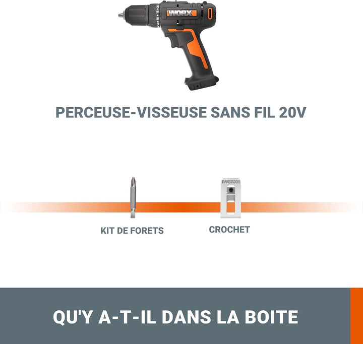 WORX WX108.9 Akku Bohrschrauber 20V – Allrounder Schrauber zum Bohren & Schrauben für Verschiedene M