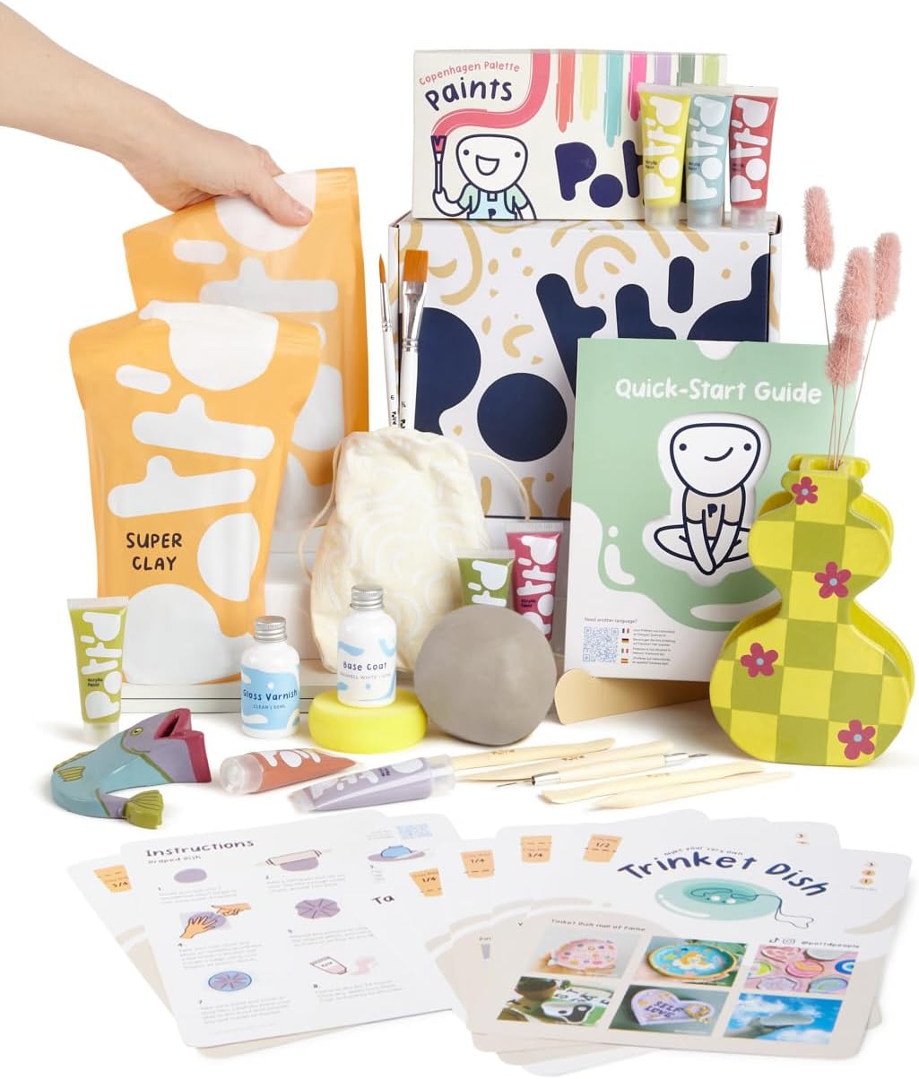Pott'd Ton Töpferset für Anfänger für zuhause - Lufttrocknend. DIY Set für Erwachsene. Enthält: Luft