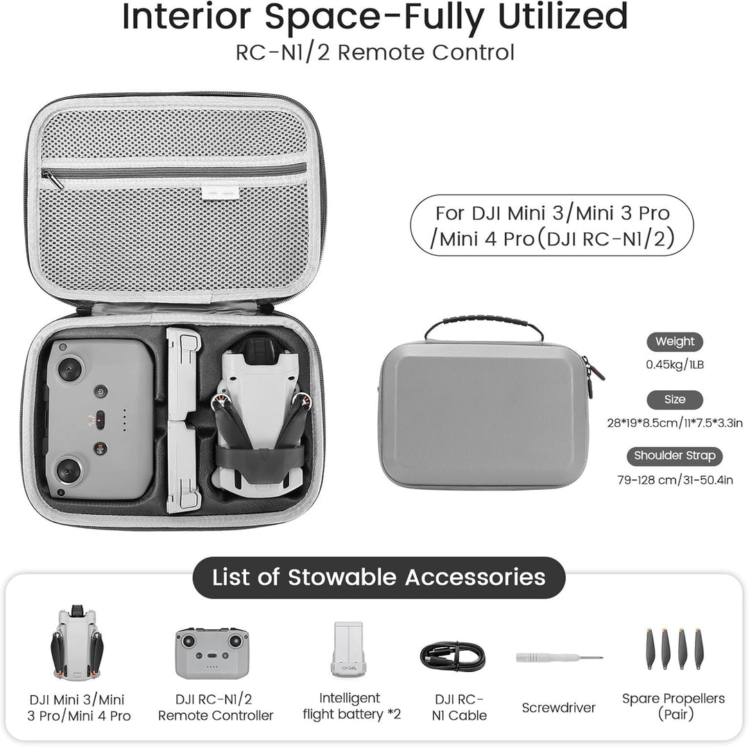 Mini 3/4 Pro Tasche, PU kompakte Aufbewahrungstasche für DJI Mini 3/4 Drohne RC-N1/RC-N2 Controller