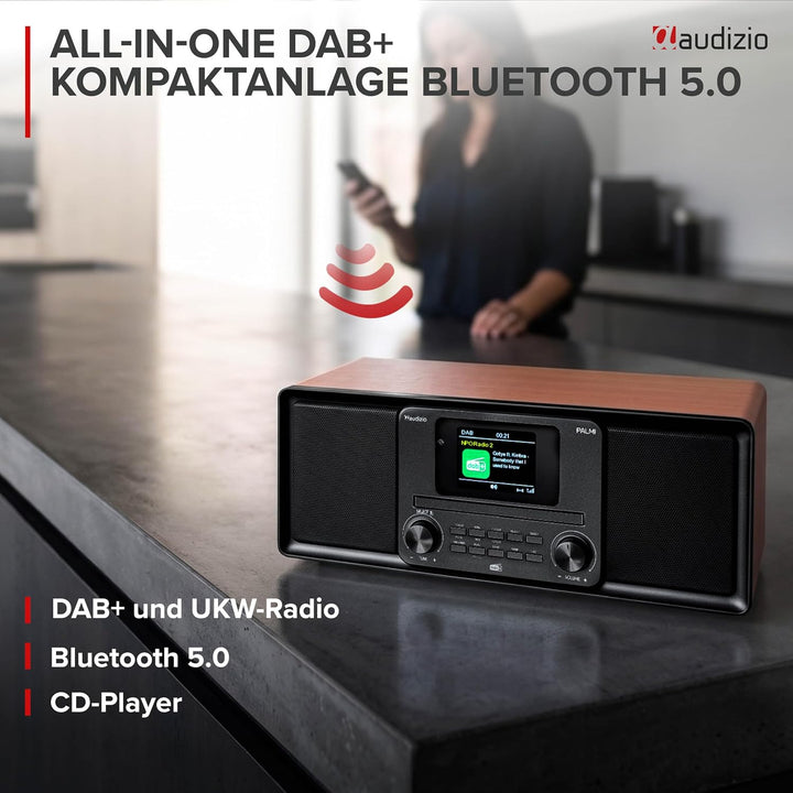 Audizio Palmi - DAB Radio mit CD Player - 60 Watt Stereoanlage mit Bluetooth 5.0, USB &amp; Equalizer, W