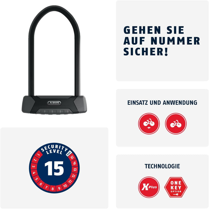 ABUS Bügelschloss Granit XPlus 540 - Fahrradschloss mit XPlus Zylinder - ABUS-Sicherheitslevel 15 -