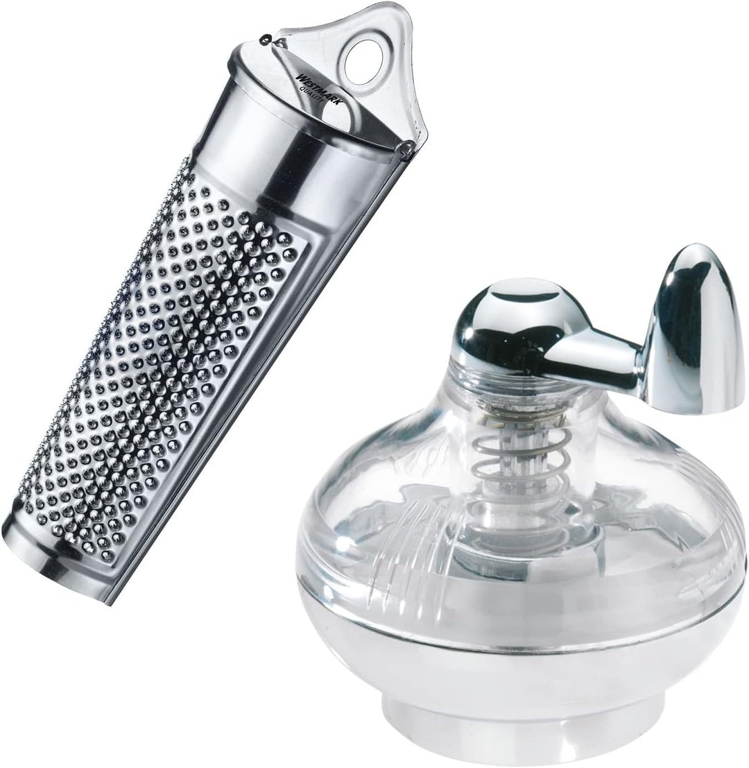 Westmark 1 Muskatmühle + 1 Muskatreibe, mit Vorratsfläche, Kunststoff/Rostfreier Edelstahl, Silber/T