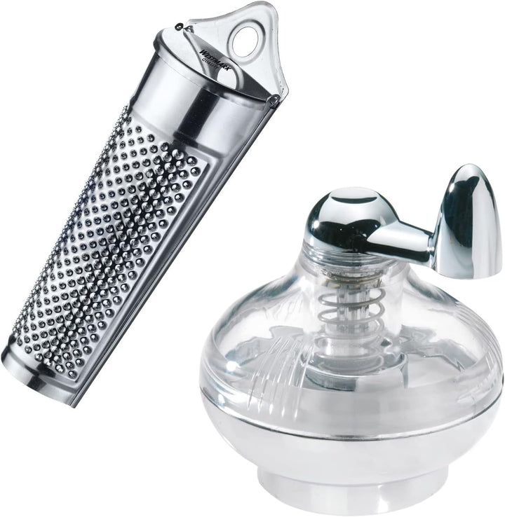 Westmark 1 Muskatmühle + 1 Muskatreibe, mit Vorratsfläche, Kunststoff/Rostfreier Edelstahl, Silber/T