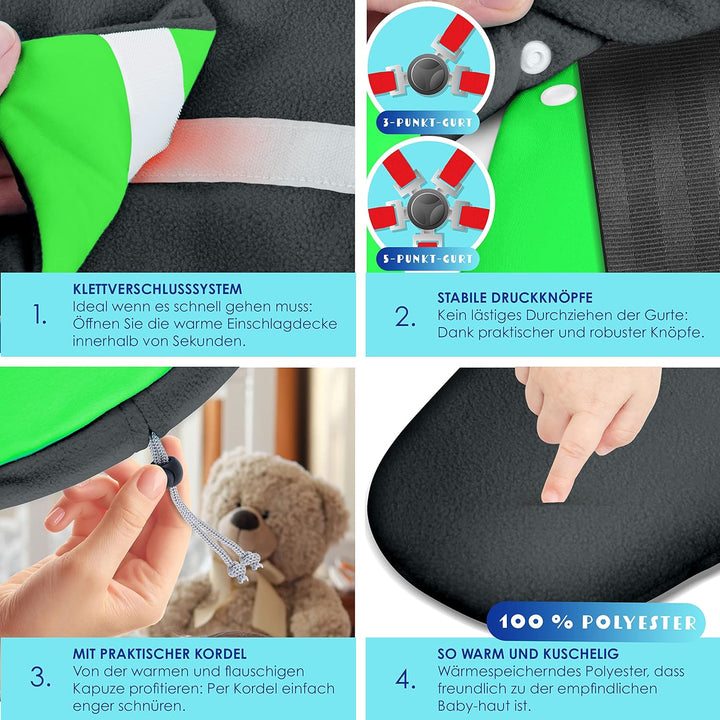 KIDIZ® Baby Einschlagdecke Babyschale Winter Herbst Babydecke mit Tasche Universal Fusssack kompatib