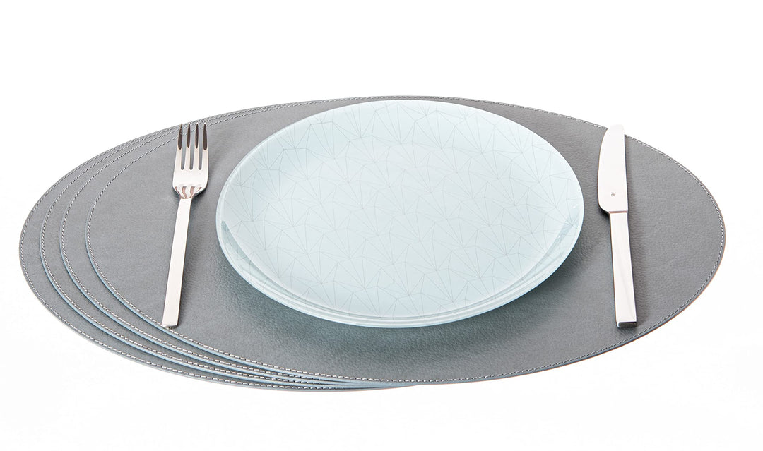 Nikalaz Oval Platzsets aus Recyceltem Leder, 4 Stück Tischsets, Tisch-Matten, Platzdeckchen 45.7 x 3