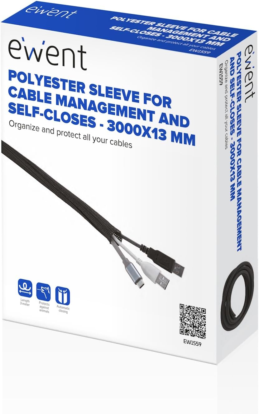 Ewent 3m Kabelschlauch,Ø13mm selbstschliessend Kabelkanal, Flexibler Polyester Kabelmantel,Kabelmant