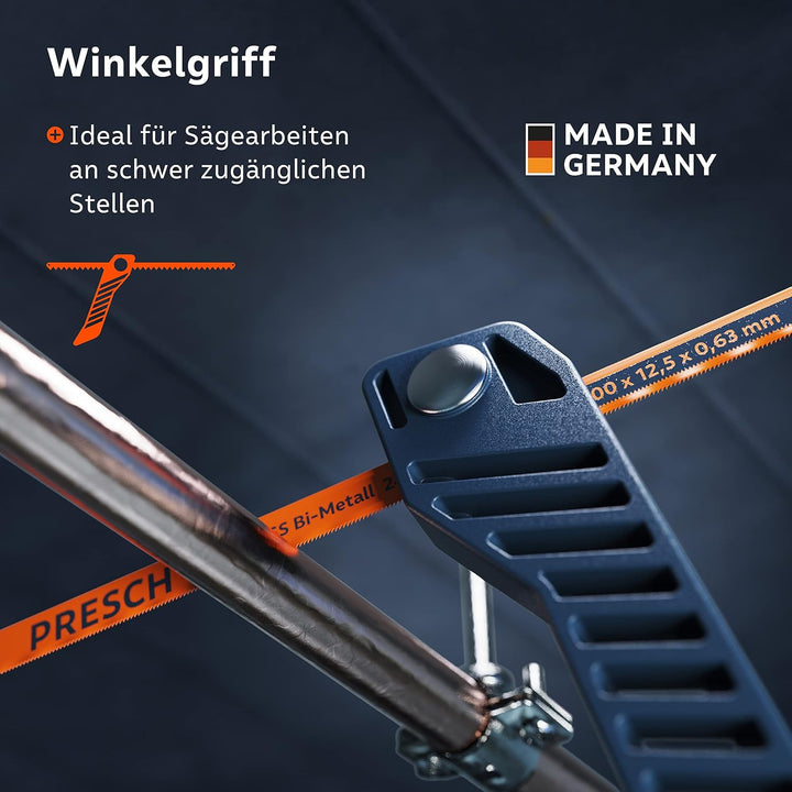 Presch Mini Metallsäge Flexibel 300mm - 3in1 Bügelsäge inkl. Metallsägeblatt - Verstellbarer Sägehan