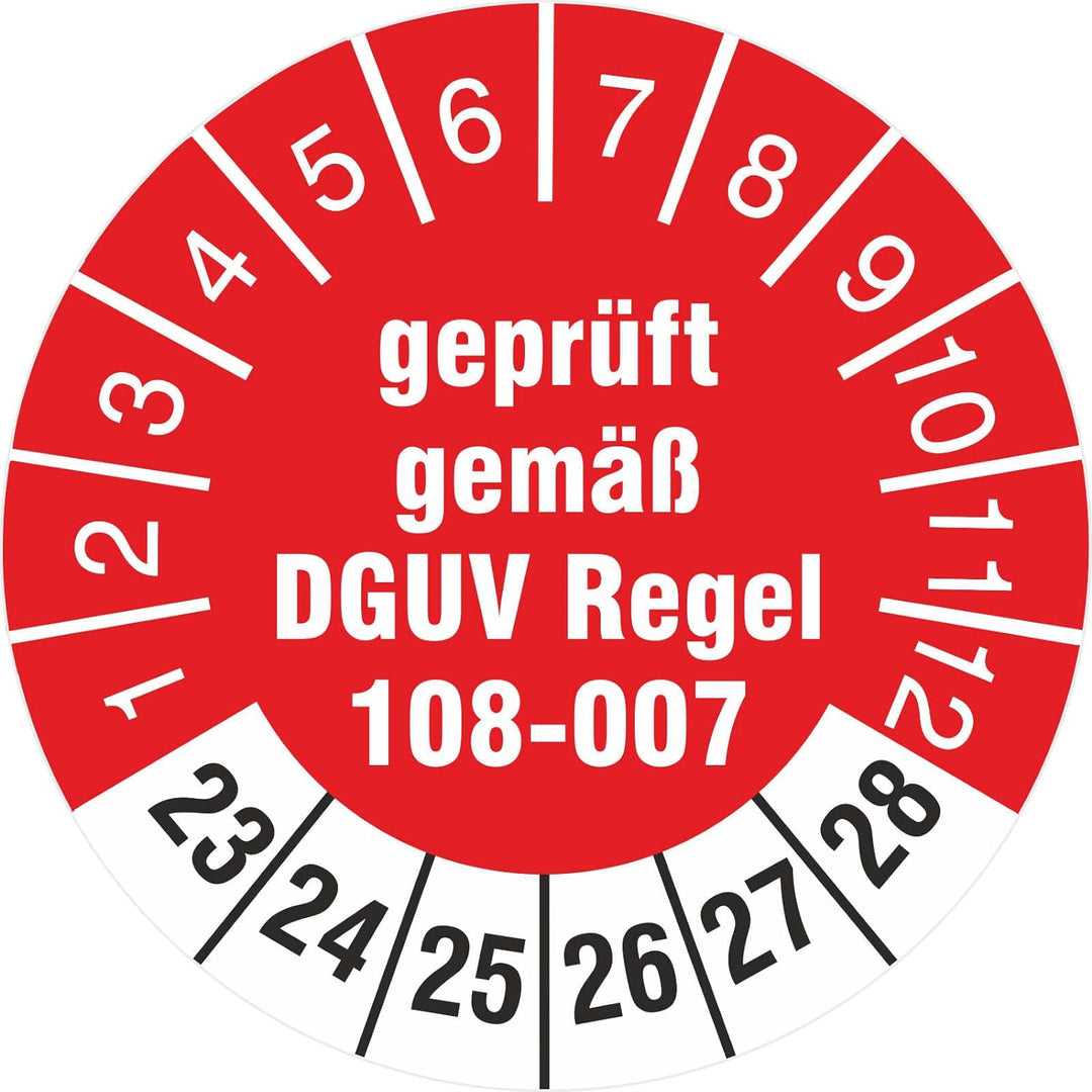 1000 Stück Prüfetiketten 18 mm Lagereinrichtungen geprüft DGUV Regel 108-007 Prüfplaketten Lagergerä
