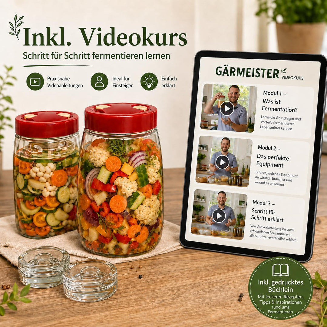 GREEN WISE Fermentierglas Set 2er – je 1,4L mit Gärventil & Deckel – inkl. 2 Fermentiergewichte – Ei