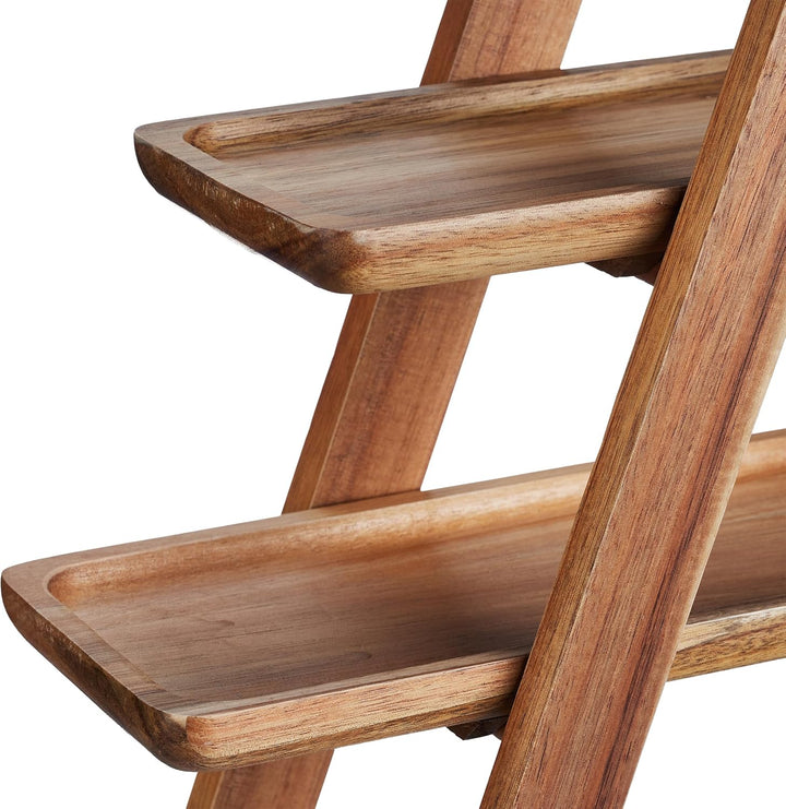 Relaxdays Etagere, 3 Etagen, Akazienholz, klappbares Gestell, HxBxT: 38 x 41 x 15 cm, rustikaler Ser