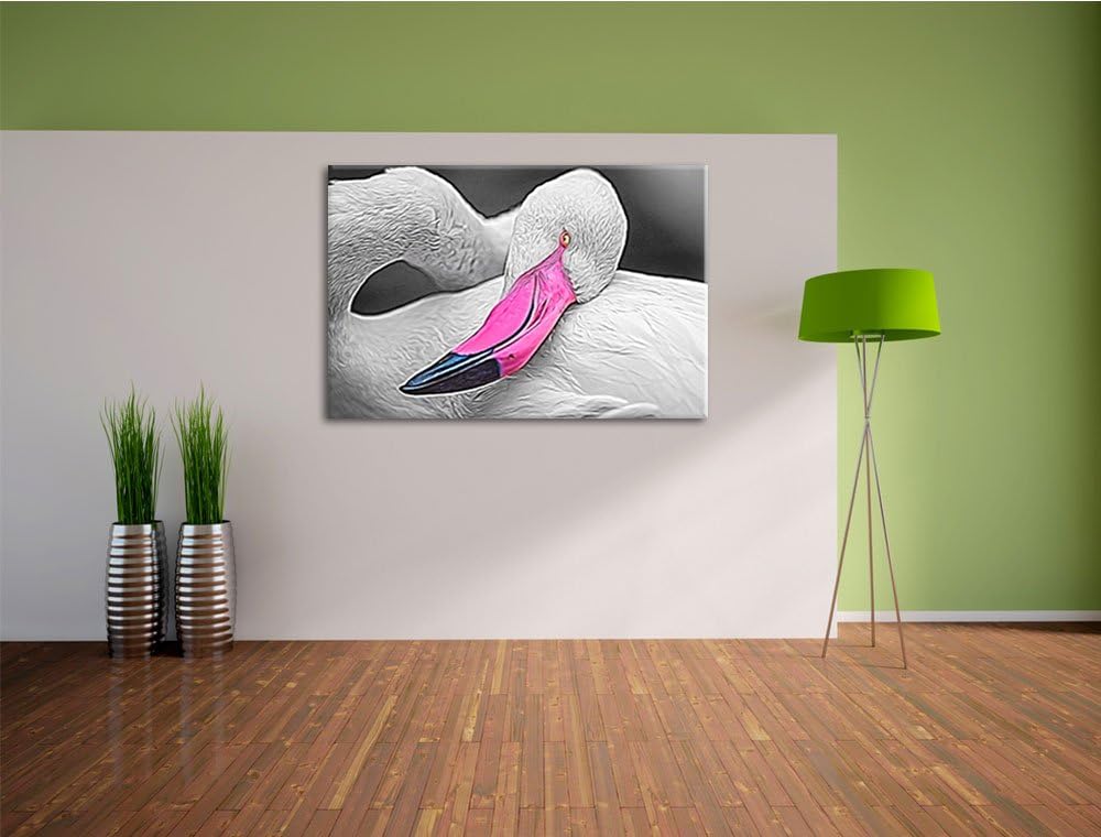 anmutiger Flamingo schwarz/weiss Deluxe Format: 100x70 cm auf Leinwand, XXL riesige Bilder fertig ge