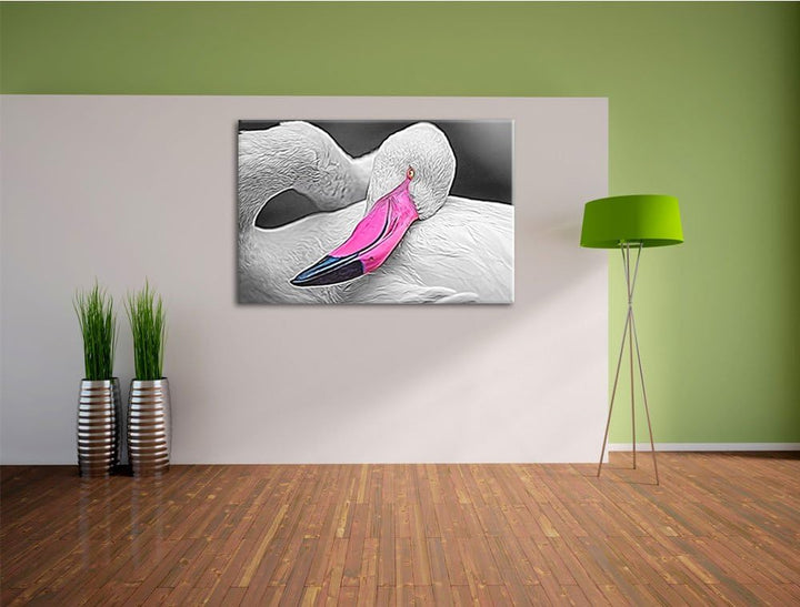 anmutiger Flamingo schwarz/weiss Deluxe Format: 100x70 cm auf Leinwand, XXL riesige Bilder fertig ge