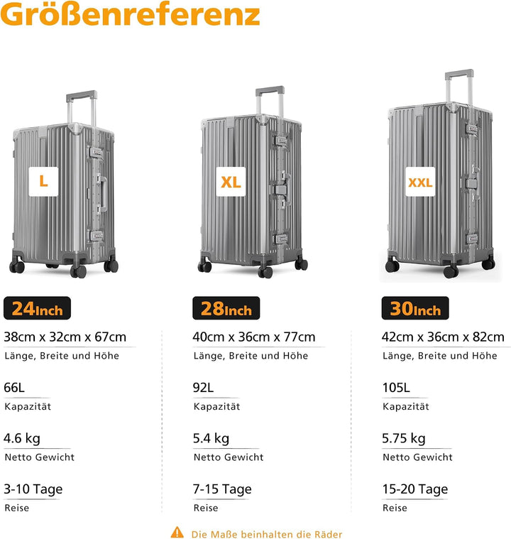 ALPHA CAMP Koffer L Aluminium Rahmen &amp; Polycarbonat Hartschale mit TSA Schloss 360°Doppelrollen Reis