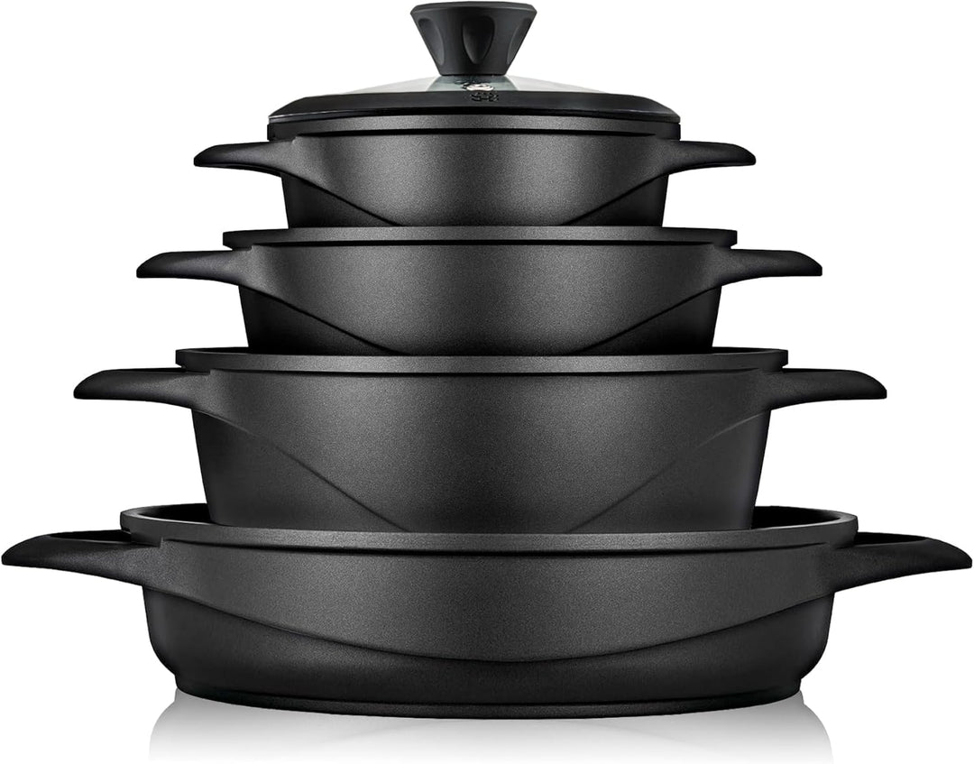 briebe Topfset Induktion 8-Teilig, Kochtopf Set 4 Töpfen aus Aluminiumguss, Antihaftbeschichtung ILA