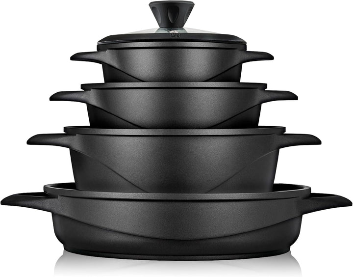 briebe Topfset Induktion 8-Teilig, Kochtopf Set 4 Töpfen aus Aluminiumguss, Antihaftbeschichtung ILA