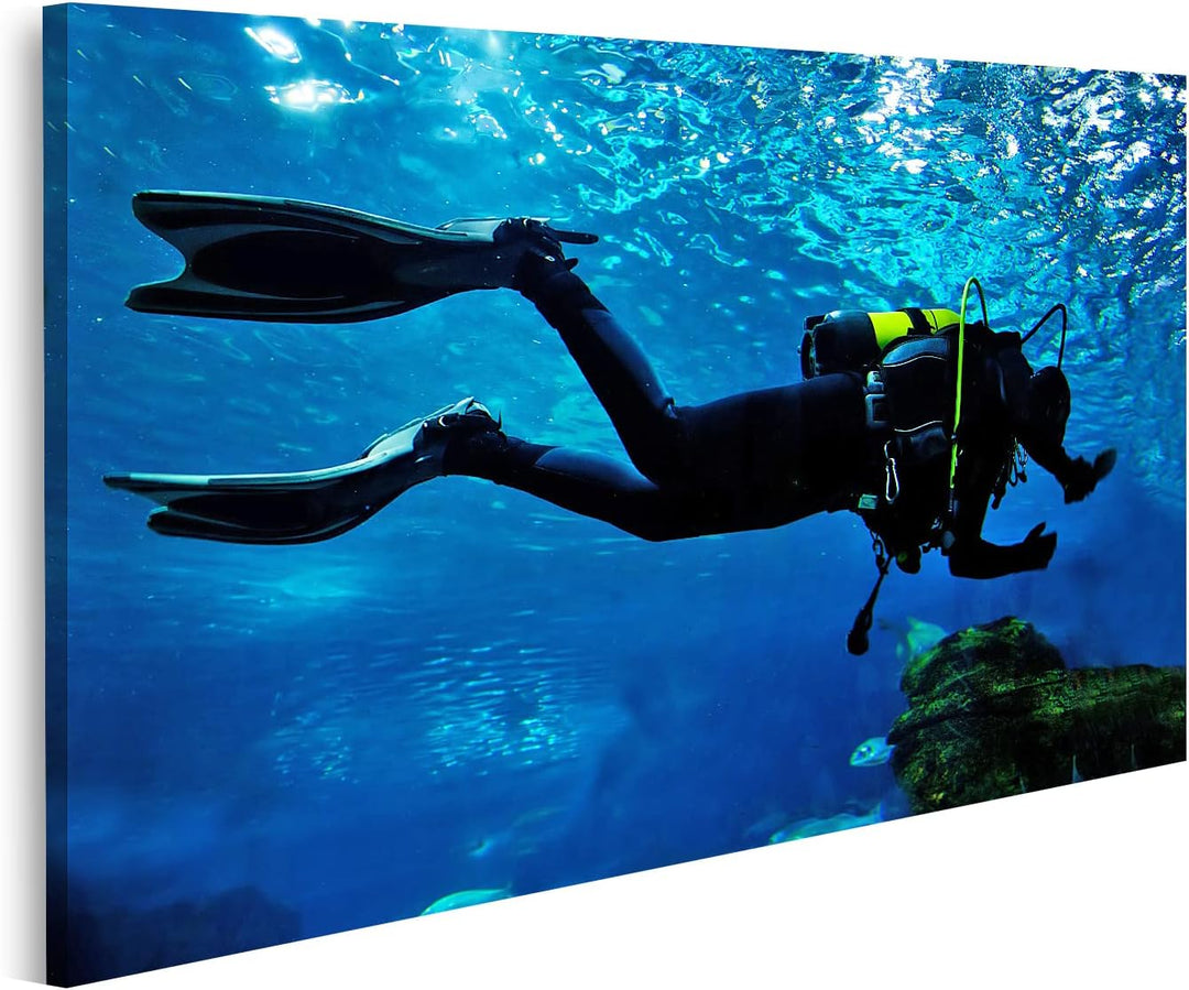 islandburner Bild auf Leinwand Taucher Mit Ausrüstung Unterwasser Bilder Wandbilder Poster Leinwand