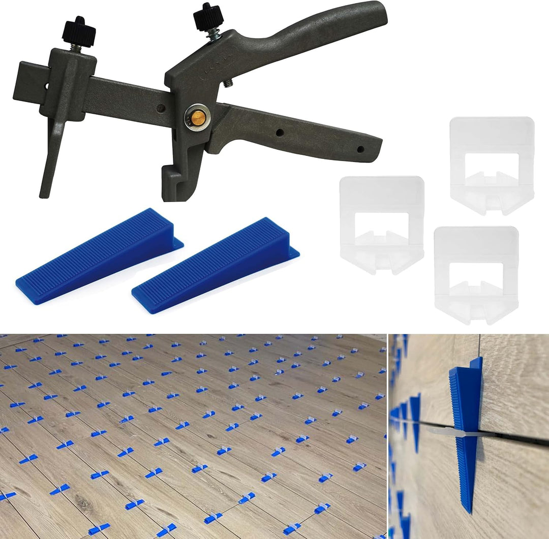 Lantelme Fliesen Nivelliersystem Kit Set mit 100x Zuglaschen 50x Keile 1x Zange Fliesen Verlegehilfe