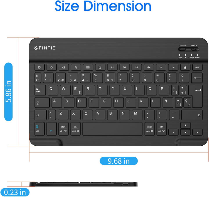 Fintie Spanish Keyboard Bluetooth Wireless Super Slim (4 mm) 10 inch for iOS Apple iPad/Tablet Andro