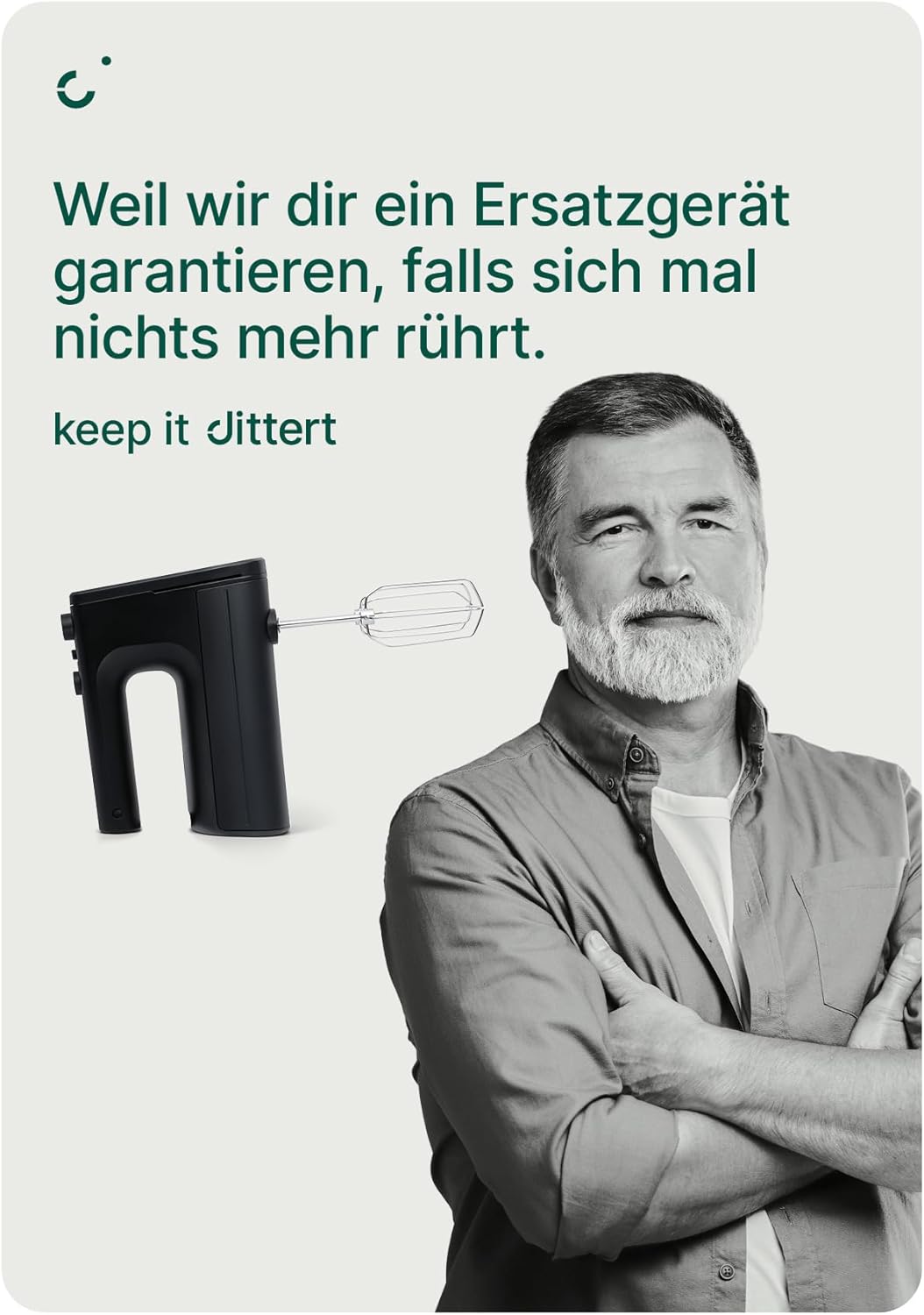Handrührer 500W – stufenlos + Turbo, inkl. Edelstahl-Schneebesen & Knethaken, Einhandbedienung, Seri