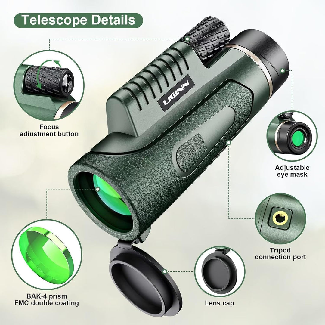 Monokulares Teleskop, Monokular 12x50, Monokular für Erwachsene, mit BAK4-Prisma und FMC-Objektiv, m