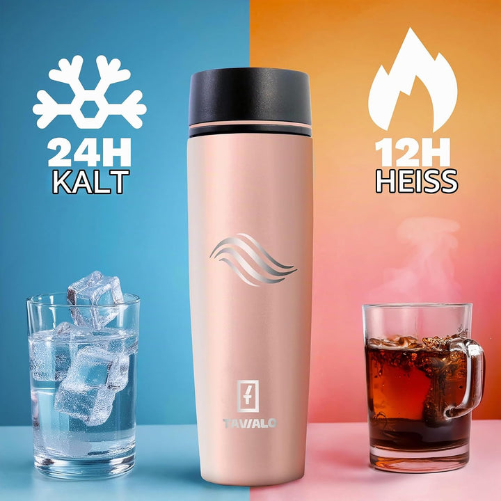 Thermobecher 460ml Travel Mug puderrosa Inox Edelstahl, Kaffeebecher/Isolierbecher Pulverbeschichtun